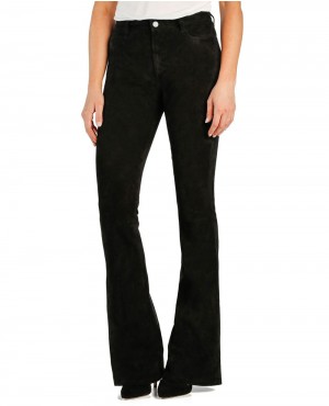 Cheap-Women-High-Rise-Suede-Flare-Pants