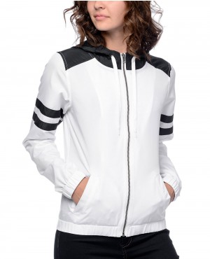 Women-Black-&-White-Stripe-Windbreaker-Jacket