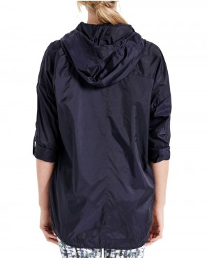 Women-Hooded-Roll-Sleeve-Windbreaker-Jacket