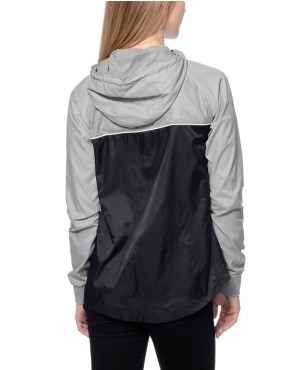 Women-Raglan-Sleeve-Grey-&-Black-Windbreaker-Jacket
