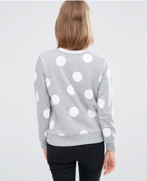 Women-Sweatshirt-In-Spot-Print-With-Contrast-Tipping-