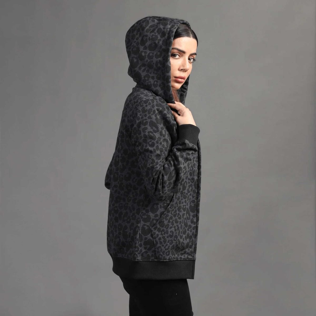 Allover Printed Women Cotton Fleece Zipper Hoodie QA-2248