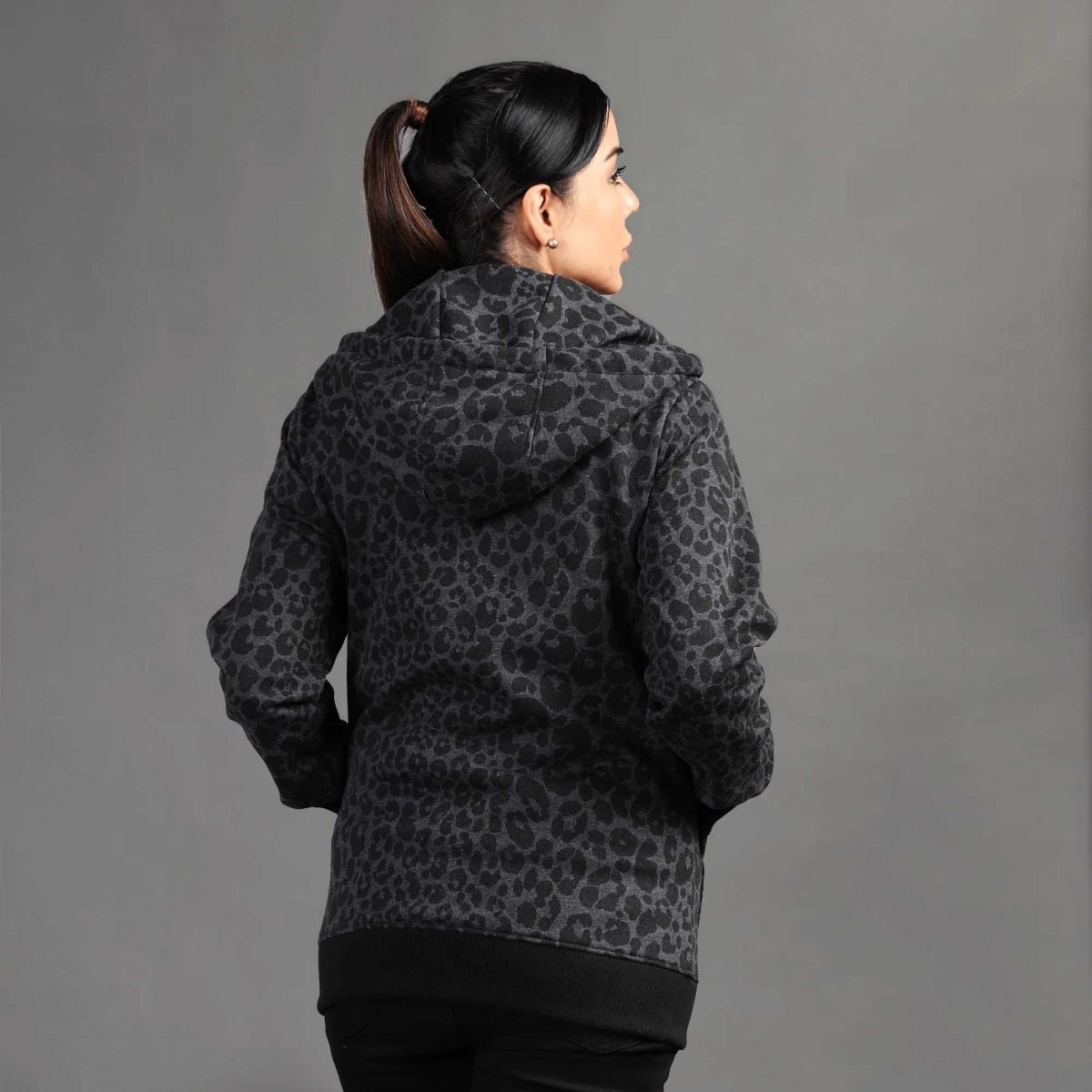 Allover Printed Women Cotton Fleece Zipper Hoodie QA-2248
