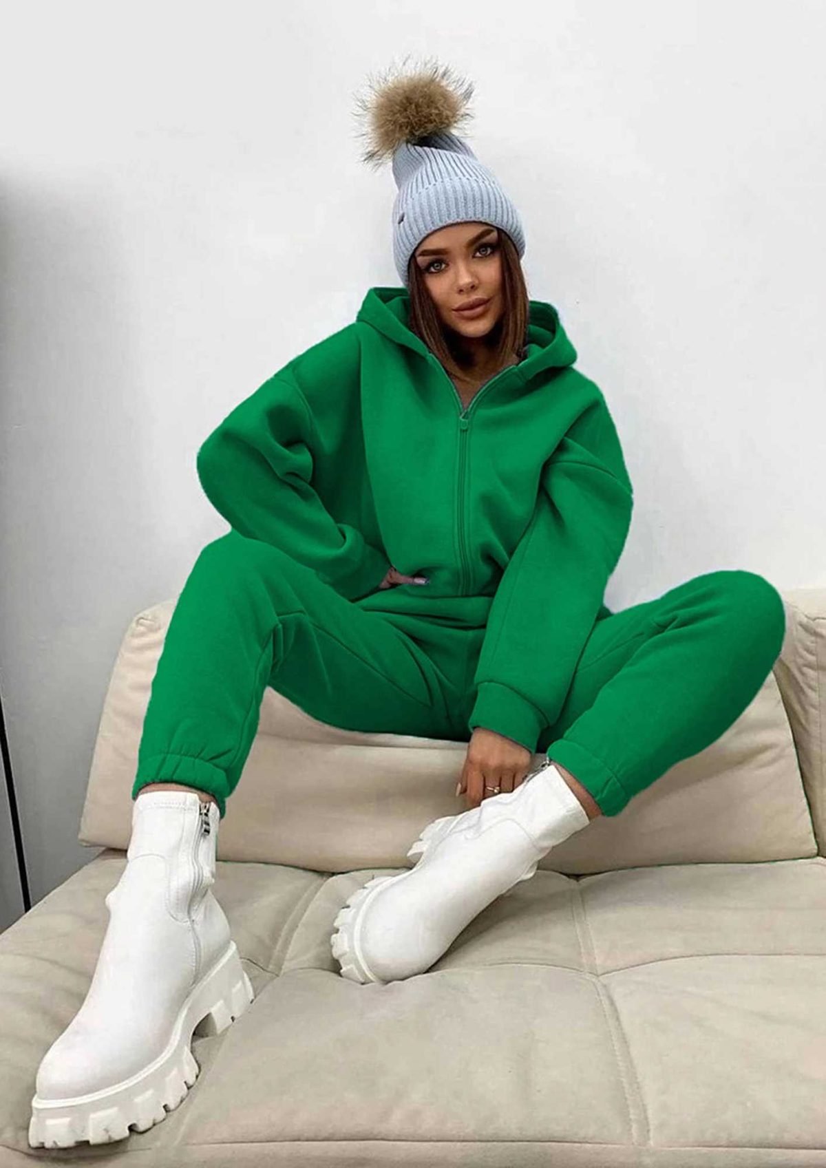Drop Shoulder Crop Length Hoodie Jogger Set Tracksuit QA-2256