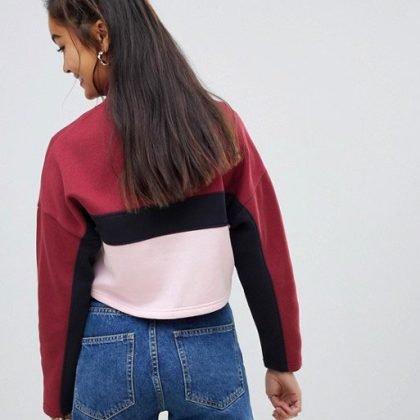 Girl Crop Sweatshirt With Half Zip And Blocks Stripe QA-2551
