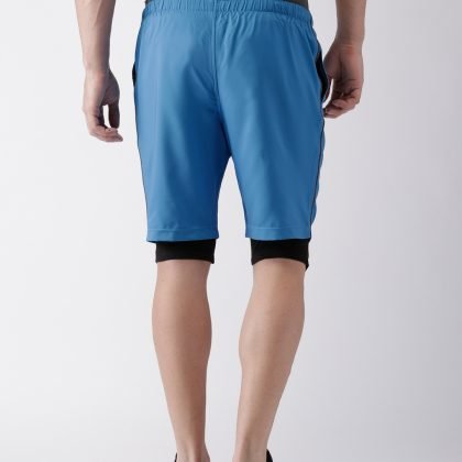 Men Blue Solid Color Training Shorts with inbuild Tights QA-2466