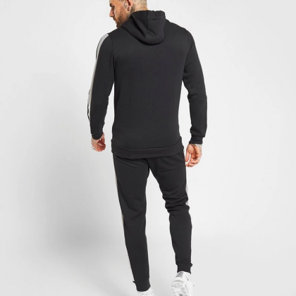 Men Wholesale Custom Hoodie Tracksuit Black With White Stripes QA-2407