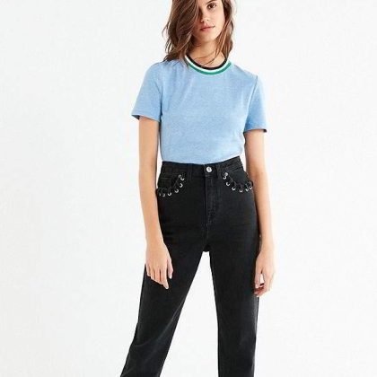 New Sky Blue Custom Tipped T Shirt QA-2589