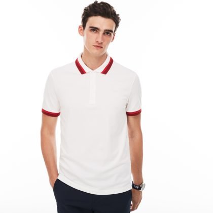 New Slim Fit Contrast Accents Stretch Pique Polo Shirt QA-22109
