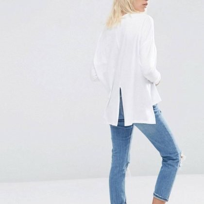 Oversized Long Sleeved Split Back Top QA-2594