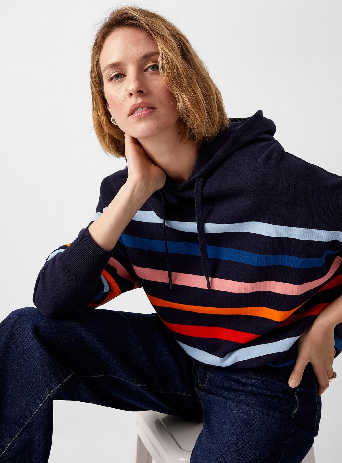 Pullover Stripes Drop Shoulder Hoodie Women QA-2288