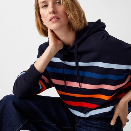 Pullover Stripes Drop Shoulder Hoodie Women QA-2288