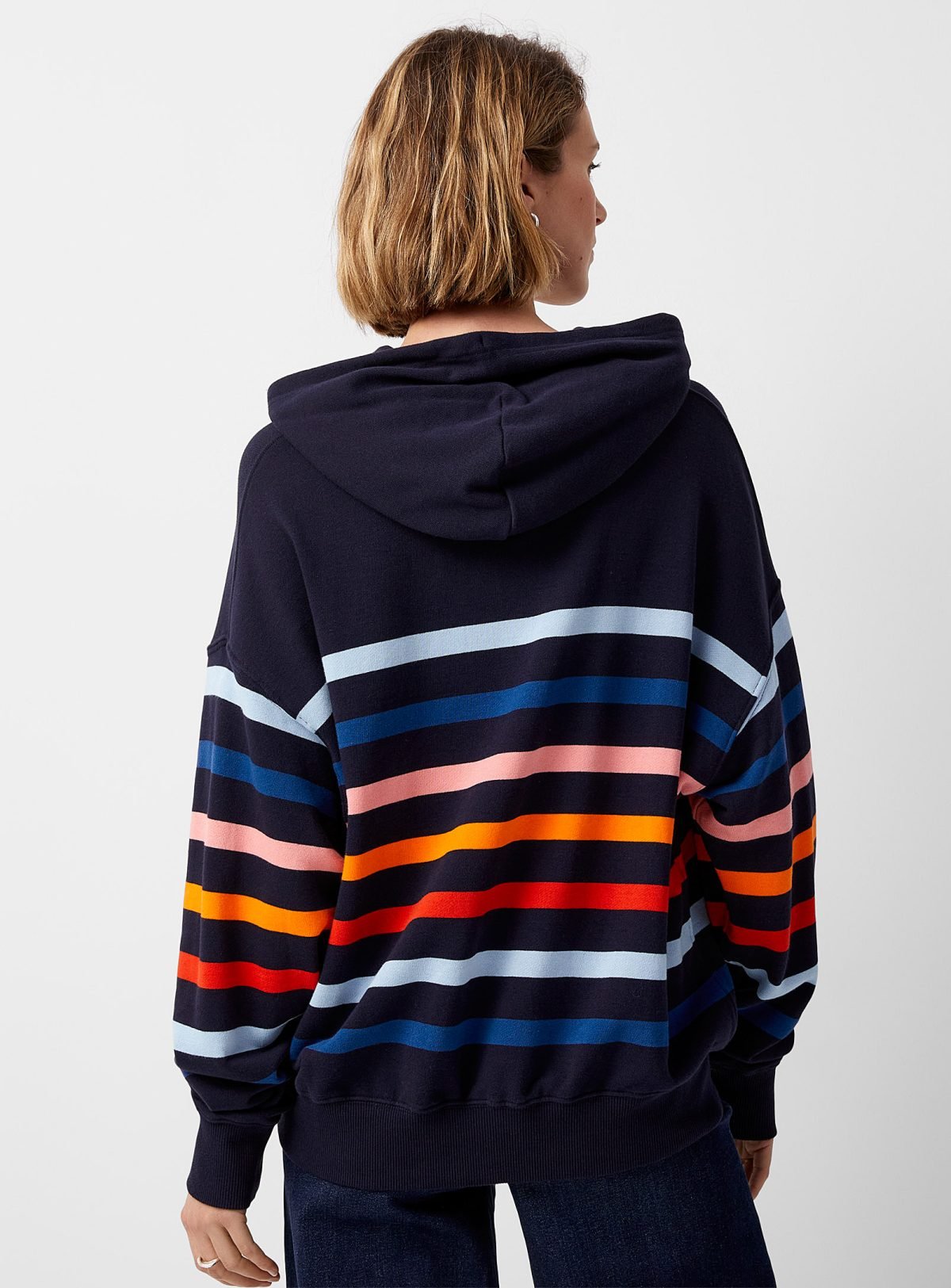 Pullover Stripes Drop Shoulder Hoodie Women QA-2288