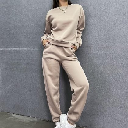 Women Custom Logo Drop Shoulder Sweatshirt Tracksuit QA-2264