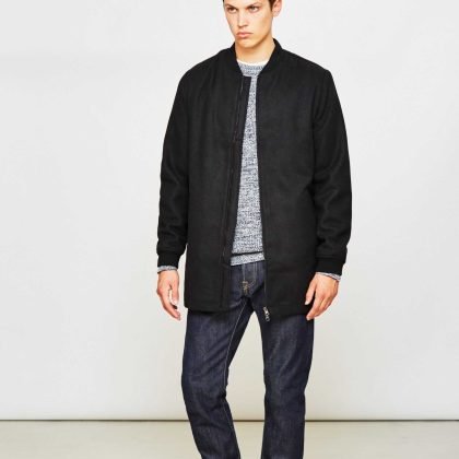 Wool Longline Custom Made Black Bomber Jacket QA-2647